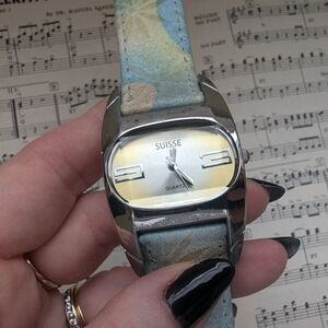 Silver and Blue Wearable Watch